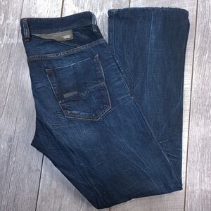 Diesel Reyhan Jeans Mens 34x34 Slim Bootcut Blue Dark Corduroy Trim Button Fly